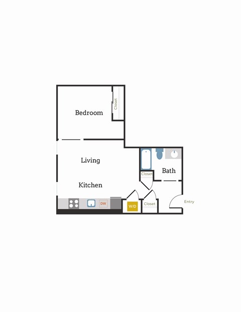 Floor plan for 1 bed, 1 bath, 612 sqft